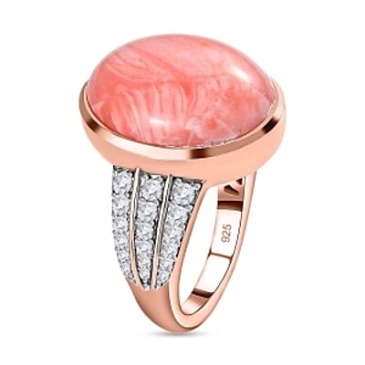 Oregon Sunrise Peach Opal and White Zircon  7.03 ctw Ring in Vermeil RG Over Sterling Silver (Size 9)