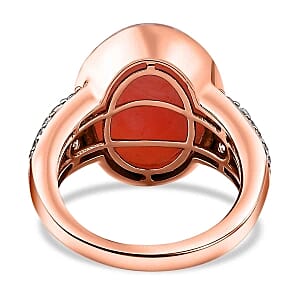 Oregon Sunrise Peach Opal and White Zircon  7.03 ctw Ring in Vermeil RG Over Sterling Silver (Size 9)