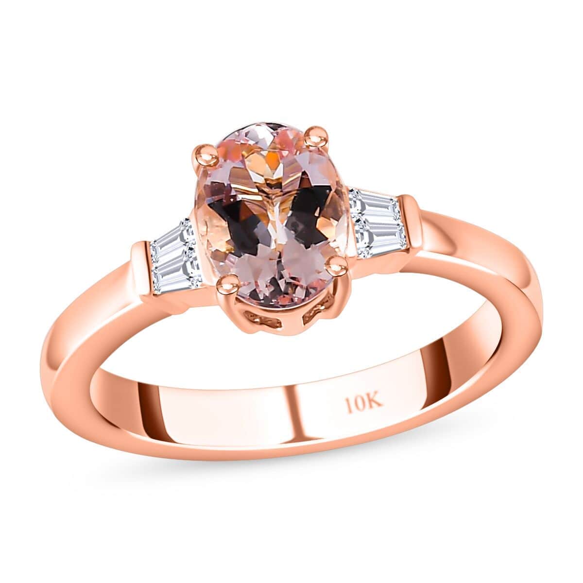 Luxoro 10K Rose Gold Premium Pink Morganite and Moissanite Ring 1.25 ctw image number 0