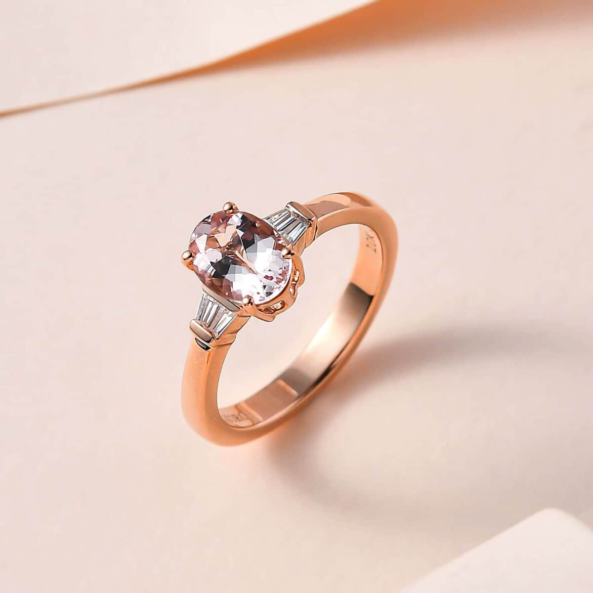 Luxoro 10K Rose Gold Premium Pink Morganite and Moissanite Ring 1.25 ctw image number 1