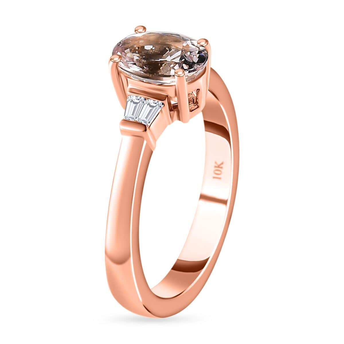 Luxoro 10K Rose Gold Premium Pink Morganite and Moissanite Ring 1.25 ctw image number 3