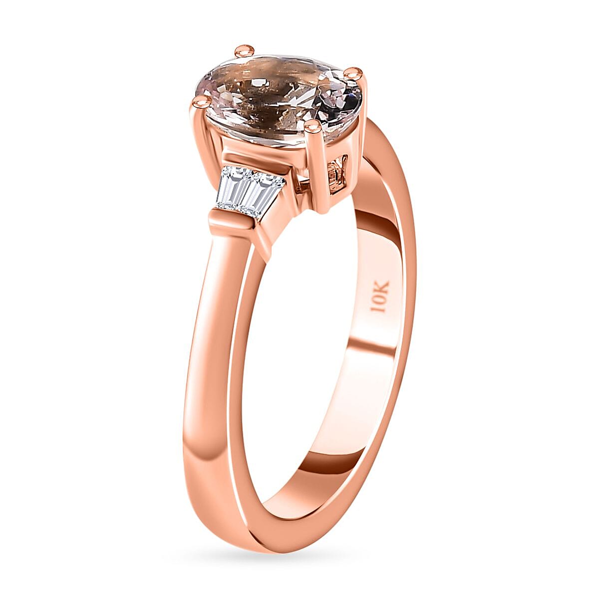 Luxoro 10K Rose Gold Premium Pink Morganite and Moissanite Ring (Size 9.0) 1.25 ctw image number 3