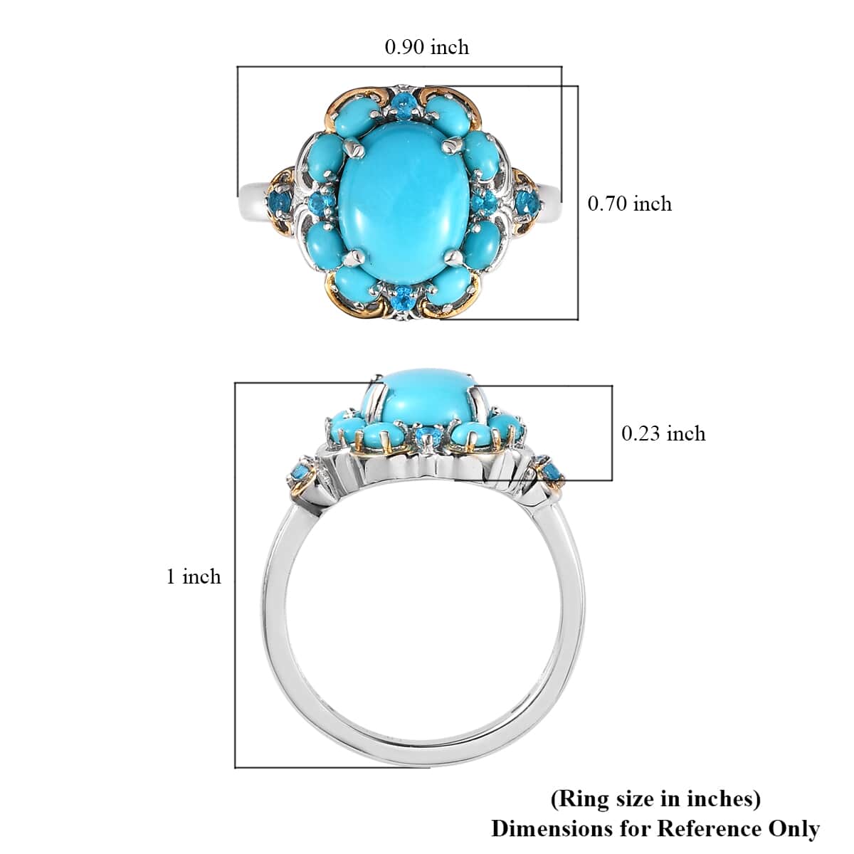 Premium Sleeping Beauty Turquoise and Malgache Neon Apatite Ring in Vermeil YG and Platinum Over Sterling Silver 3.00 ctw (Del. in 3-5 Days) image number 5