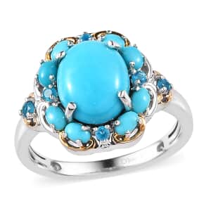 Premium Sleeping Beauty Turquoise and Malgache Neon Apatite Ring in Vermeil YG and Platinum Over Sterling Silver (Size 9.0) 3.00 ctw