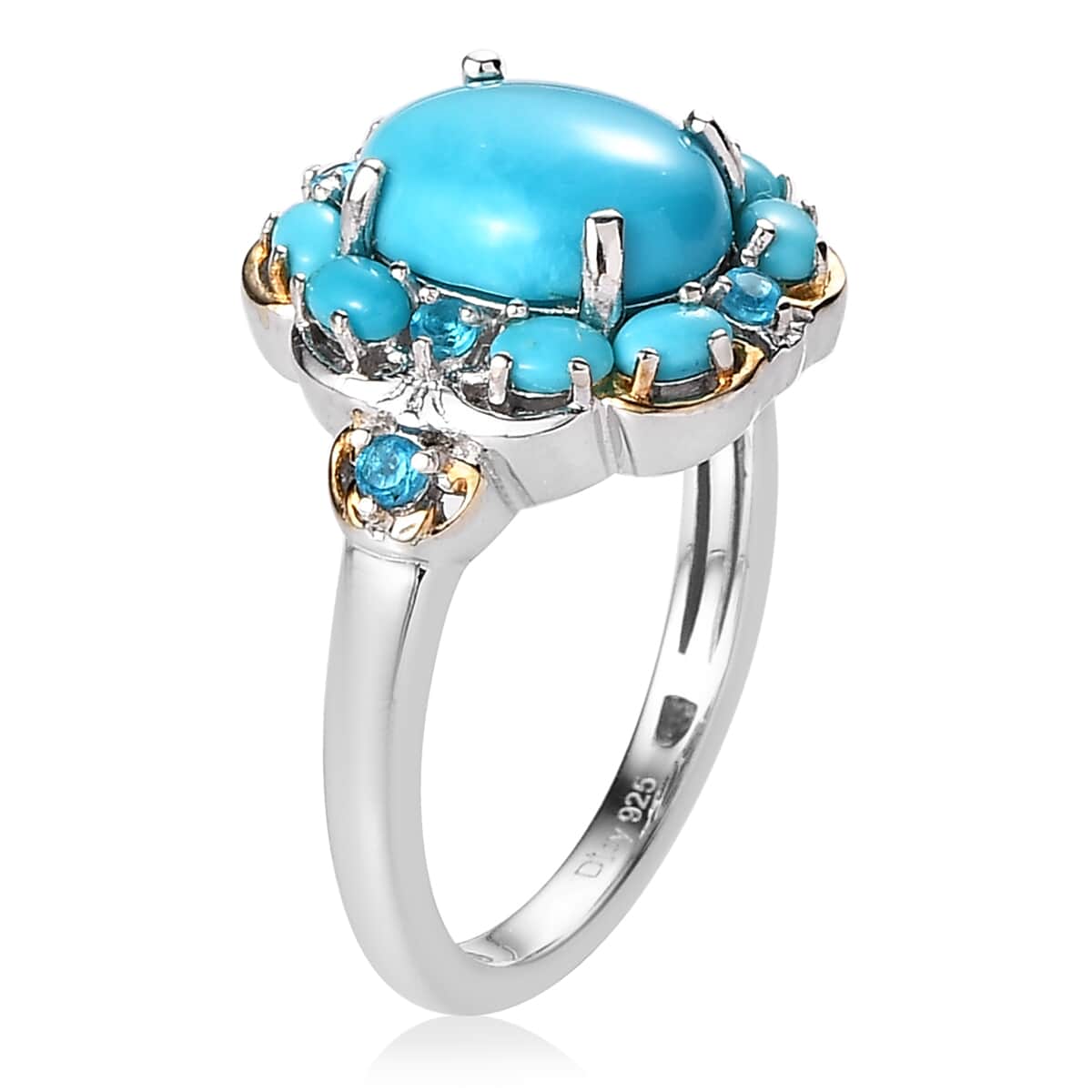 Premium Sleeping Beauty Turquoise and Malgache Neon Apatite Ring in Vermeil YG and Platinum Over Sterling Silver (Size 9.0) 3.00 ctw image number 3