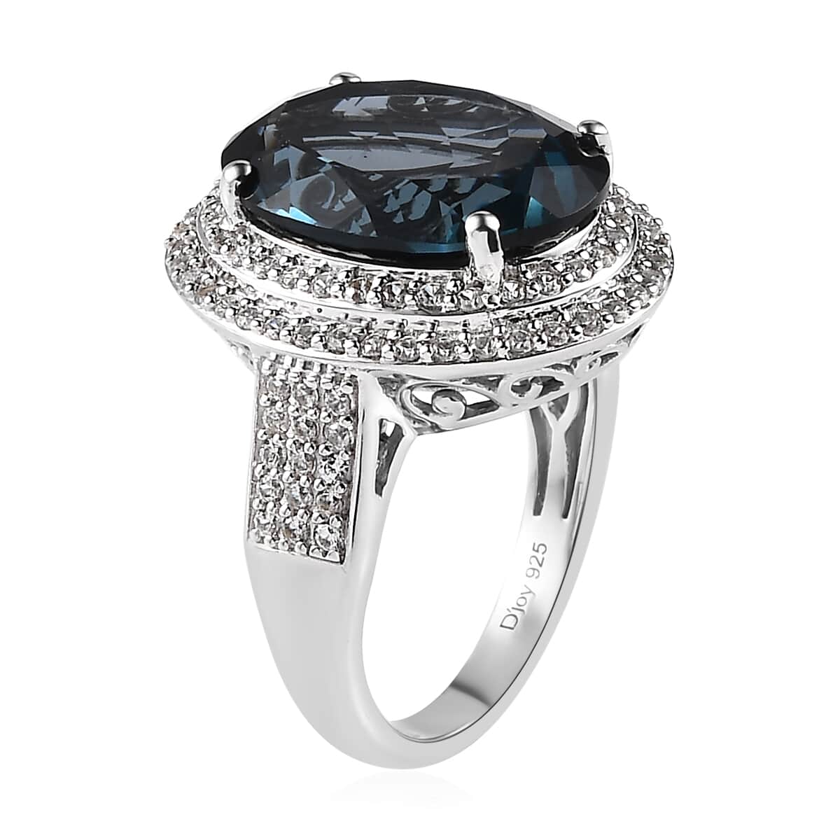 Doorbuster Premium London Blue Topaz and White Zircon Double Halo Ring in Platinum Over Sterling Silver (Size 10.0) 11.25 ctw image number 3