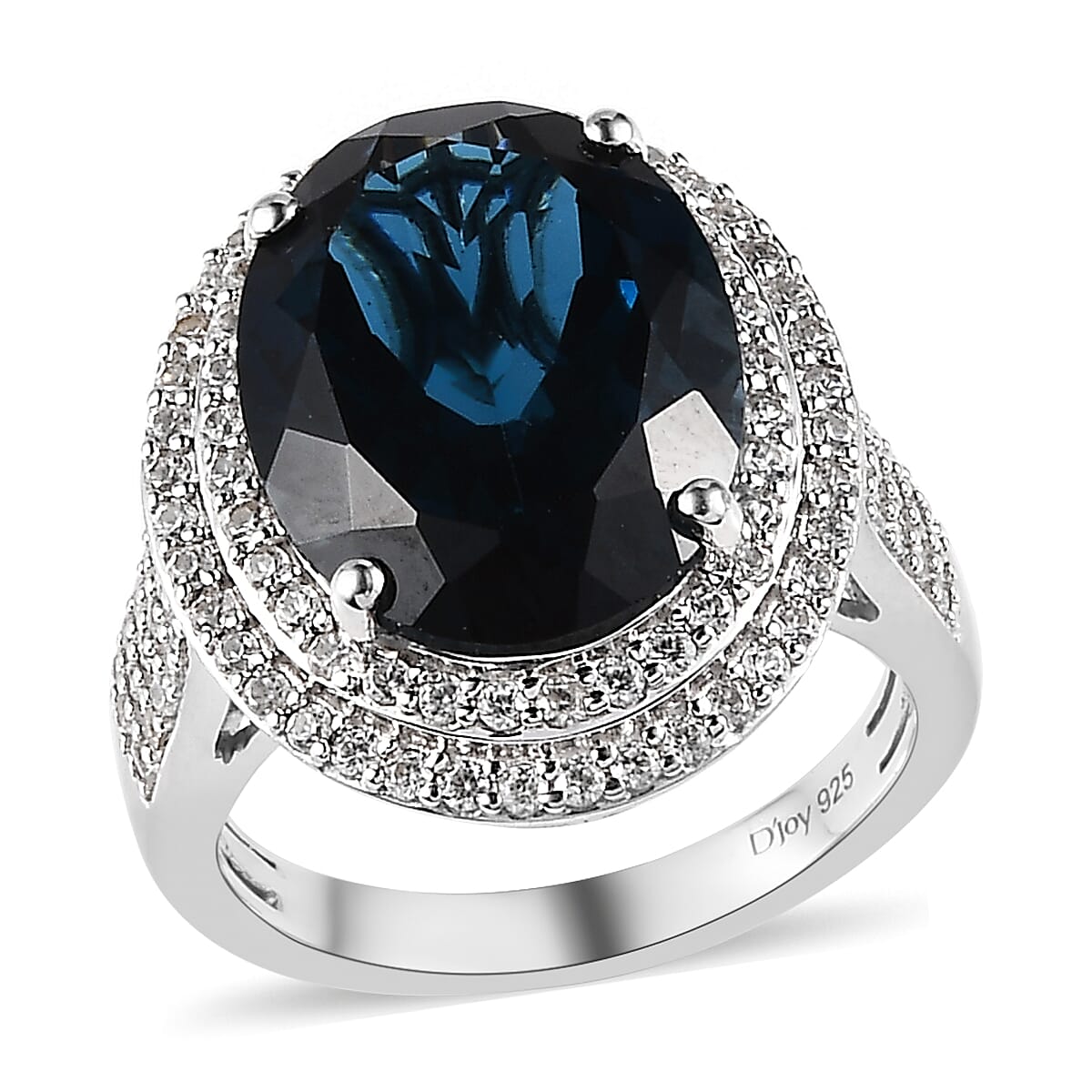 Premium London Blue Topaz, White Zircon Double Halo Ring in Platinum Over Sterling Silver (Size 6.0) 11.25 ctw image number 0