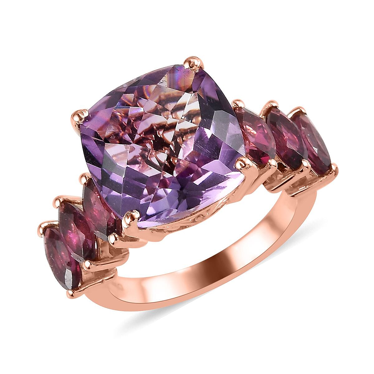 Rose De France Amethyst and Orissa Rhodolite Garnet Ring in Vermeil Rose Gold Over Sterling Silver (Size 10.0) 8.00 ctw