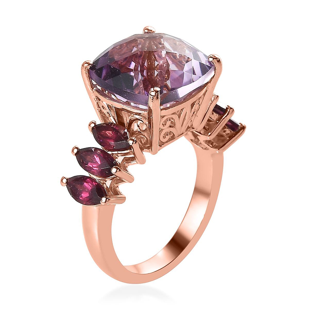 Rose De France Amethyst and Orissa Rhodolite Garnet Ring in Vermeil Rose Gold Over Sterling Silver (Size 10.0) 8.00 ctw
