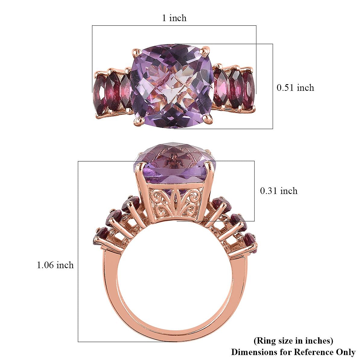 Rose De France Amethyst and Orissa Rhodolite Garnet Ring in Vermeil Rose Gold Over Sterling Silver (Size 10.0) 8.00 ctw