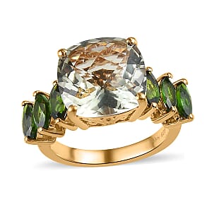 Montezuma Prasiolite and Chrome Diopside Ring in Vermeil Yellow Gold Over Sterling Silver (Size 11.0) 8.50 ctw