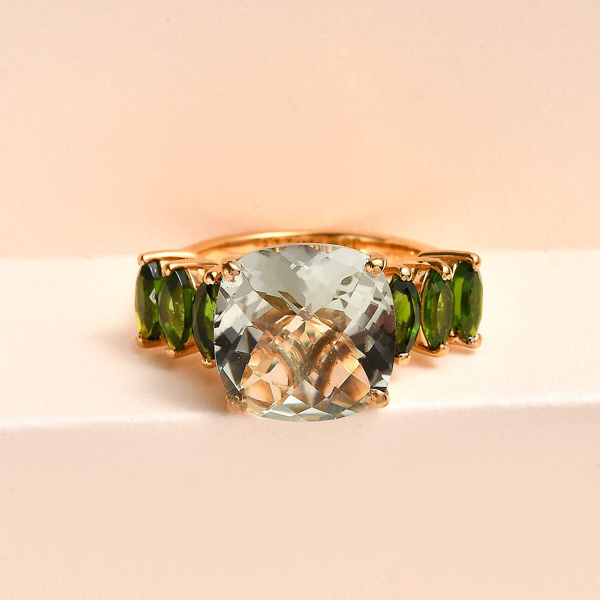 Montezuma Prasiolite and Chrome Diopside Ring in Vermeil Yellow Gold Over Sterling Silver (Size 11.0) 8.50 ctw image number 1