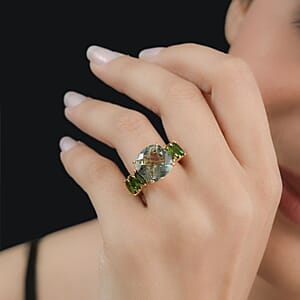 Montezuma Prasiolite and Chrome Diopside Ring in Vermeil Yellow Gold Over Sterling Silver (Size 11.0) 8.50 ctw