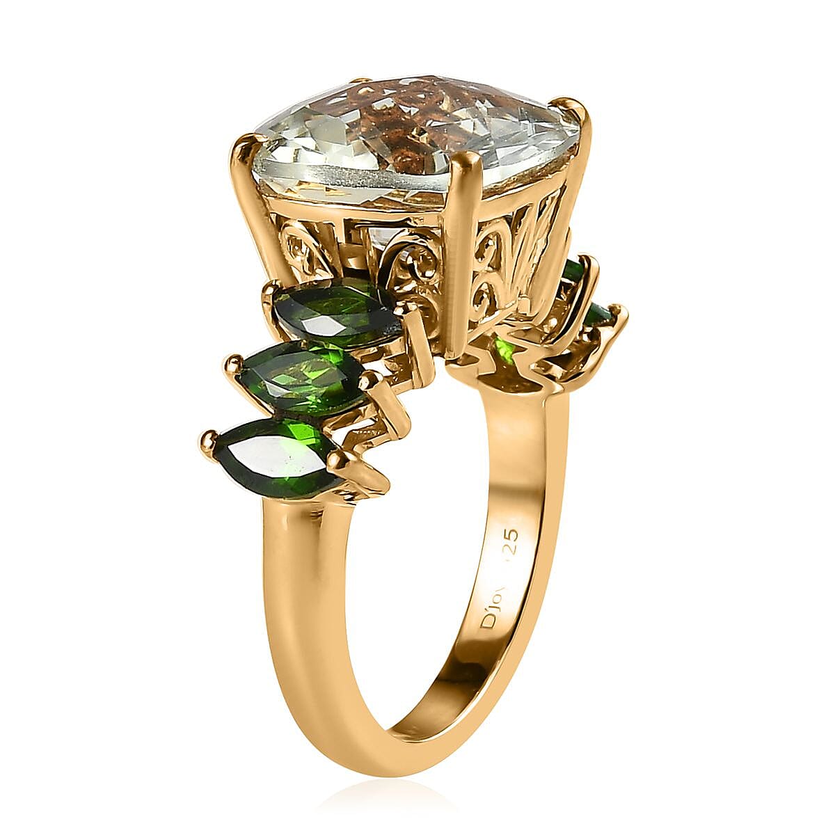 Montezuma Prasiolite and Chrome Diopside Ring in Vermeil Yellow Gold Over Sterling Silver (Size 11.0) 8.50 ctw image number 3