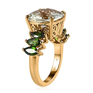Montezuma Prasiolite and Chrome Diopside Ring in Vermeil Yellow Gold Over Sterling Silver (Size 11.0) 8.50 ctw
