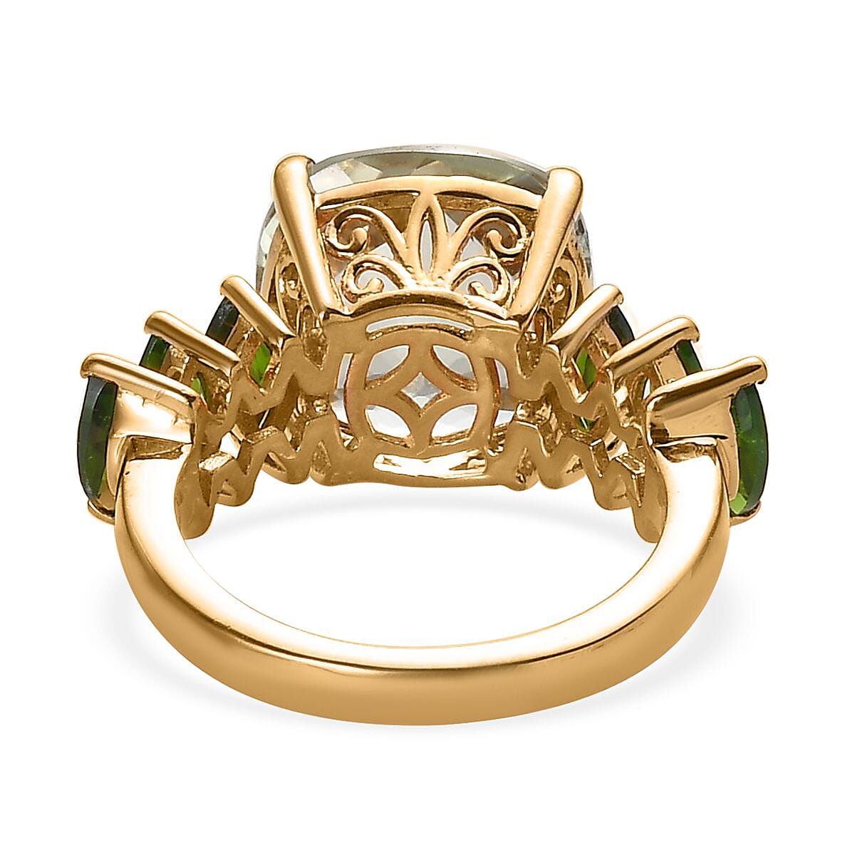 Montezuma Prasiolite and Chrome Diopside Ring in Vermeil Yellow Gold Over Sterling Silver (Size 11.0) 8.50 ctw image number 4