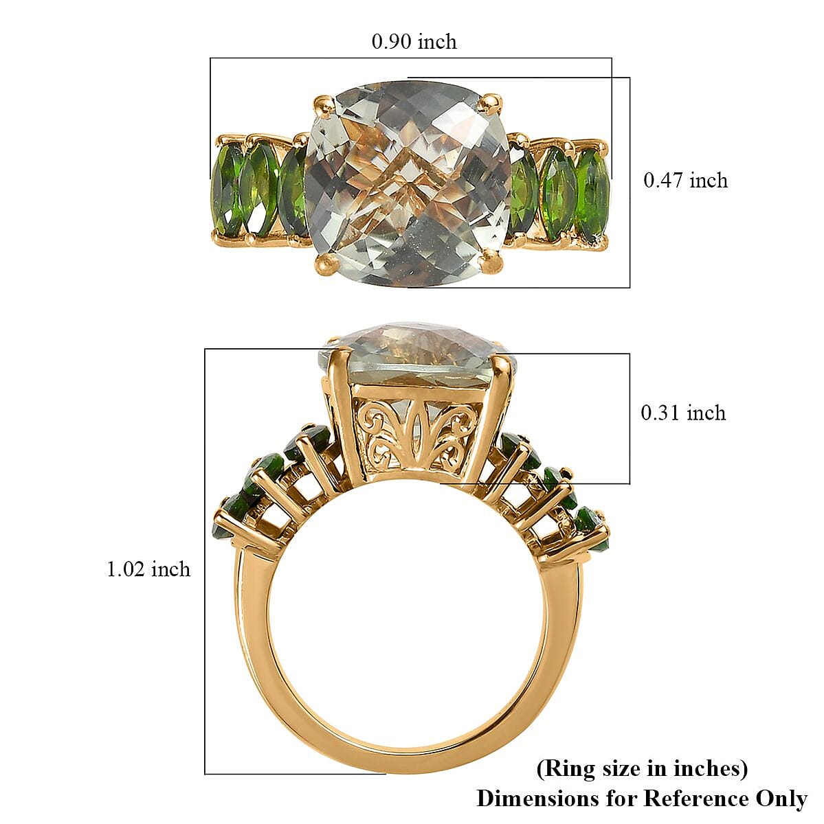 Montezuma Prasiolite and Chrome Diopside Ring in Vermeil Yellow Gold Over Sterling Silver (Size 11.0) 8.50 ctw image number 5
