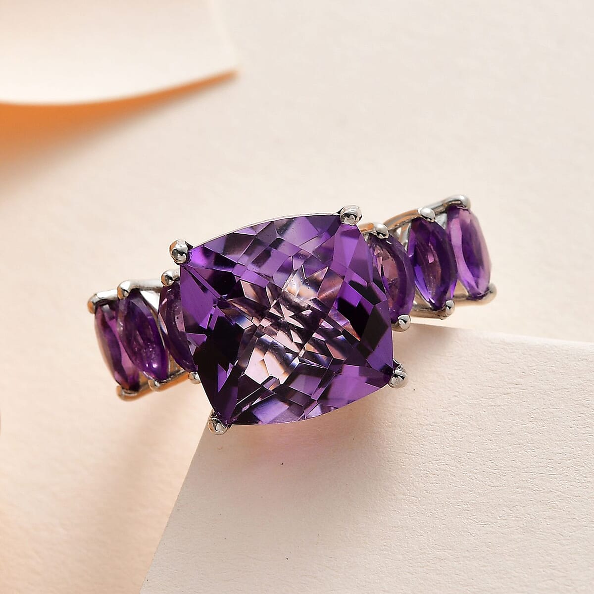 Amethyst Ring in Platinum Over Sterling Silver (Size 7.0) 9.10 ctw image number 1