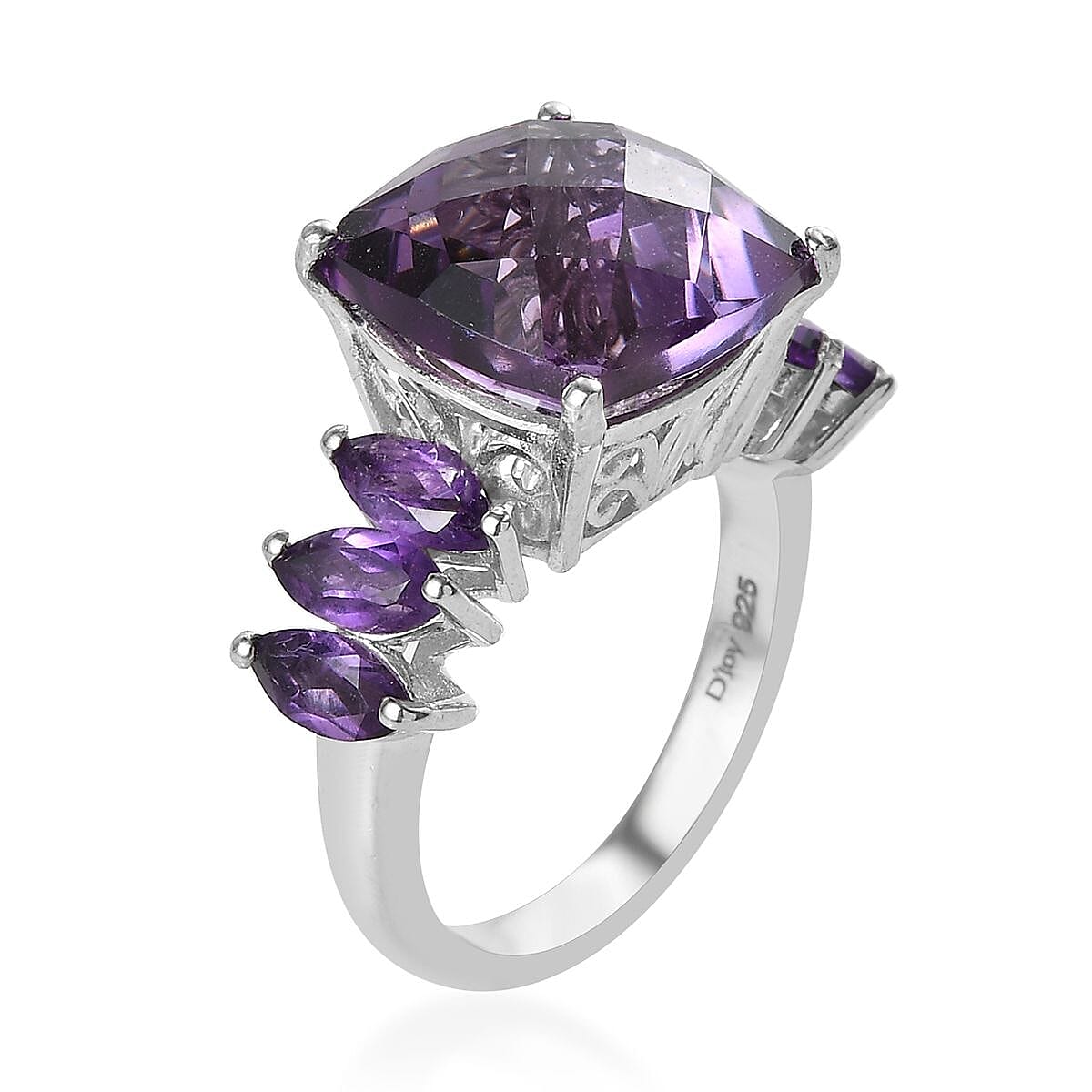 Amethyst Ring in Platinum Over Sterling Silver (Size 7.0) 9.10 ctw image number 3
