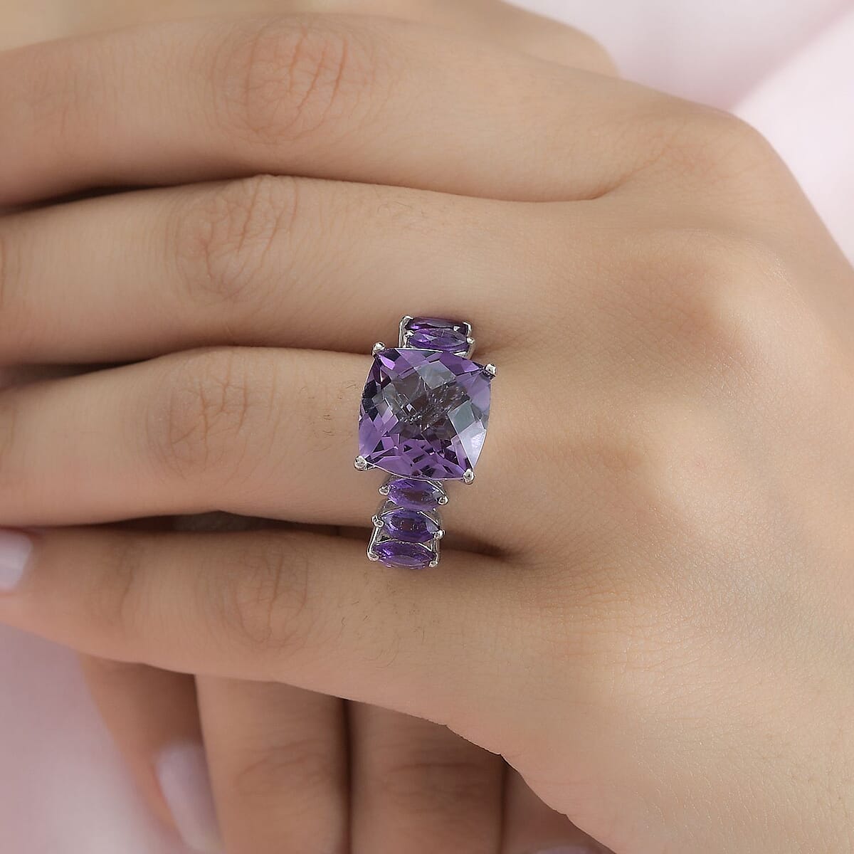 Amethyst Ring in Platinum Over Sterling Silver (Size 8.0) 8.50 ctw image number 2