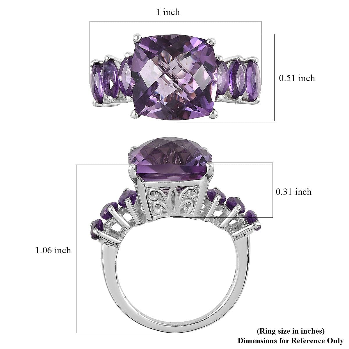 Amethyst Ring in Platinum Over Sterling Silver (Size 8.0) 8.50 ctw image number 5