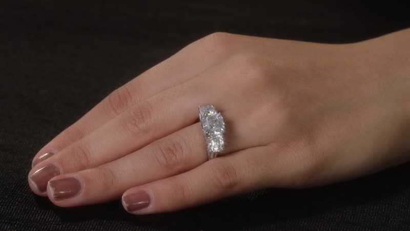 Doorbuster Asscher Cut Moissanite Trilogy Ring in Platinum Over Sterling Silver (Del. in 5-7 Days) 5.25 ctw