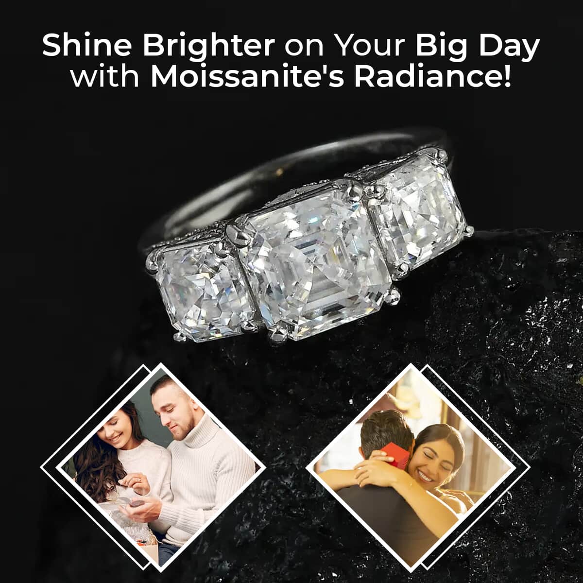 Doorbuster Asscher Cut Moissanite Trilogy Ring in Platinum Over Sterling Silver (Del. in 5-7 Days) 5.25 ctw image number 1