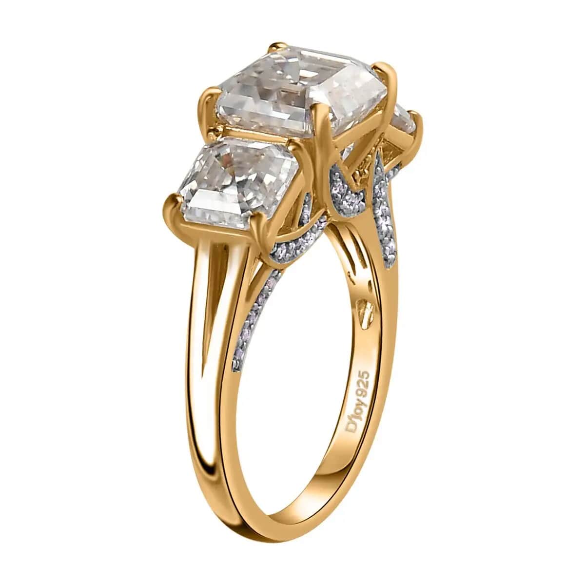 Asscher Cut Moissanite Trilogy Ring, Vermeil Yellow Gold Over Sterling Silver Ring, Moissanite Jewelry, Moissanite Ring 5.25 ctw image number 4