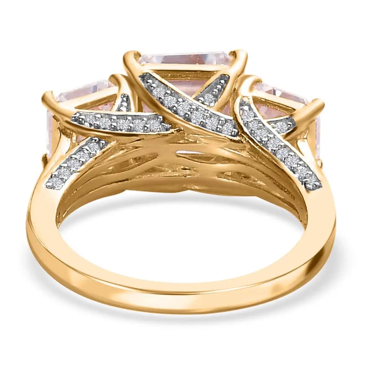 Asscher Cut Moissanite Trilogy Ring, Vermeil Yellow Gold Over Sterling Silver Ring, Moissanite Jewelry, Moissanite Ring 5.25 ctw image number 5
