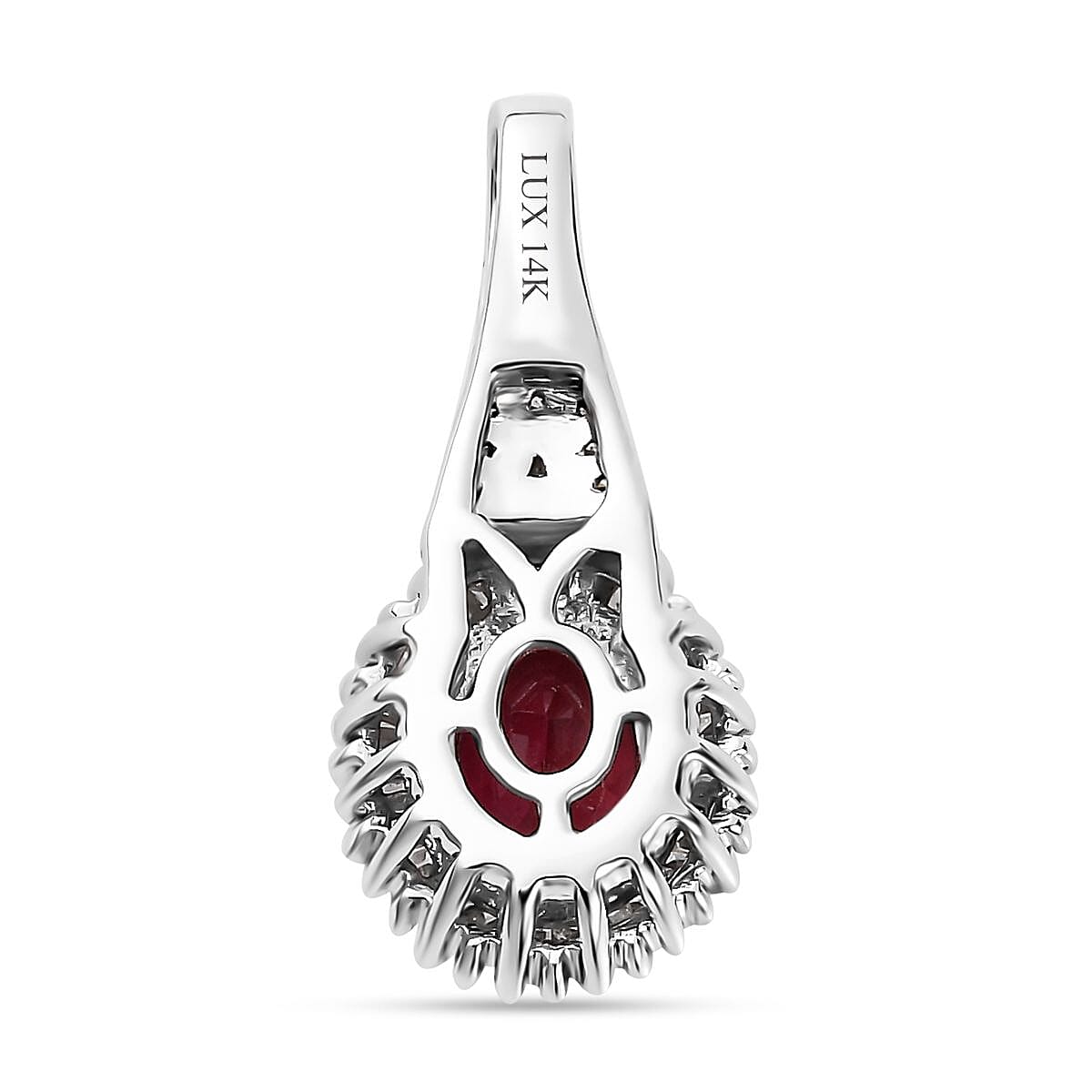 Luxoro 14K White Gold AAA Ouro Fino Rubellite and I2 Diamond Halo Pendant 1.40 ctw
