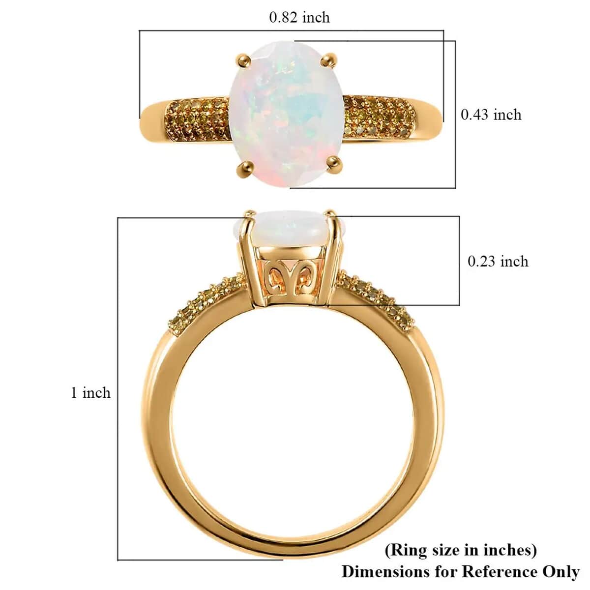 Doorbuster AAA Ethiopian Welo Opal and Yellow Diamond Ring in Vermeil Yellow Gold Over Sterling Silver (Size 10.0) 1.40 ctw image number 5