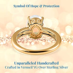 AAA Ethiopian Welo Opal and Natural Yellow Diamond Ring in Vermeil Yellow Gold Over Sterling Silver (Size 6.0) 1.40 ctw