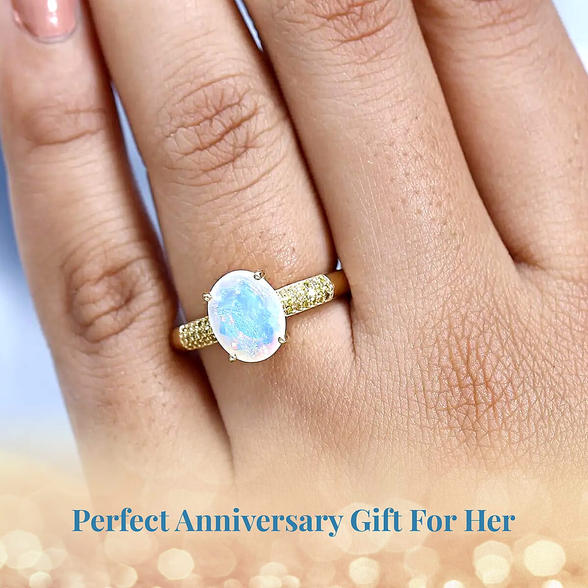 AAA Ethiopian Welo Opal and Natural Yellow Diamond Ring in Vermeil Yellow Gold Over Sterling Silver (Size 6.0) 1.40 ctw image number 4