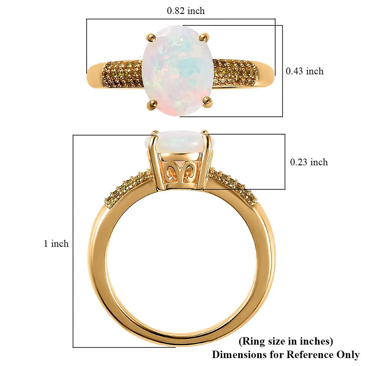 AAA Ethiopian Welo Opal and Natural Yellow Diamond Ring in Vermeil Yellow Gold Over Sterling Silver (Size 6.0) 1.40 ctw image number 5