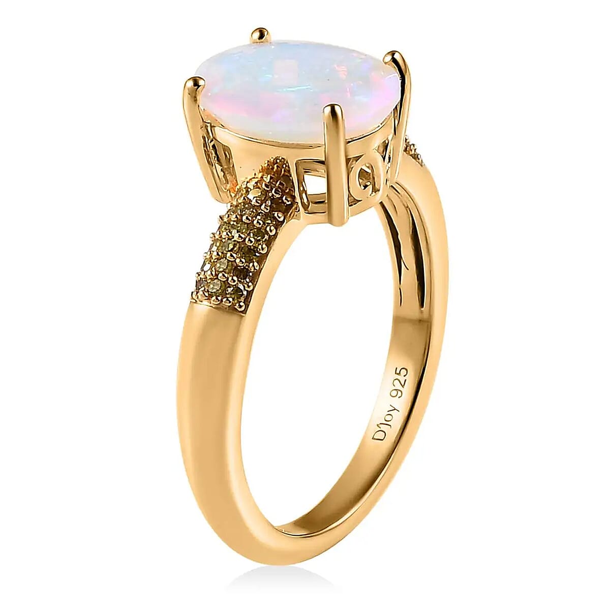 AAA Ethiopian Welo Opal and Natural Yellow Diamond Ring in Vermeil Yellow Gold Over Sterling Silver (Size 6.0) 1.40 ctw image number 7