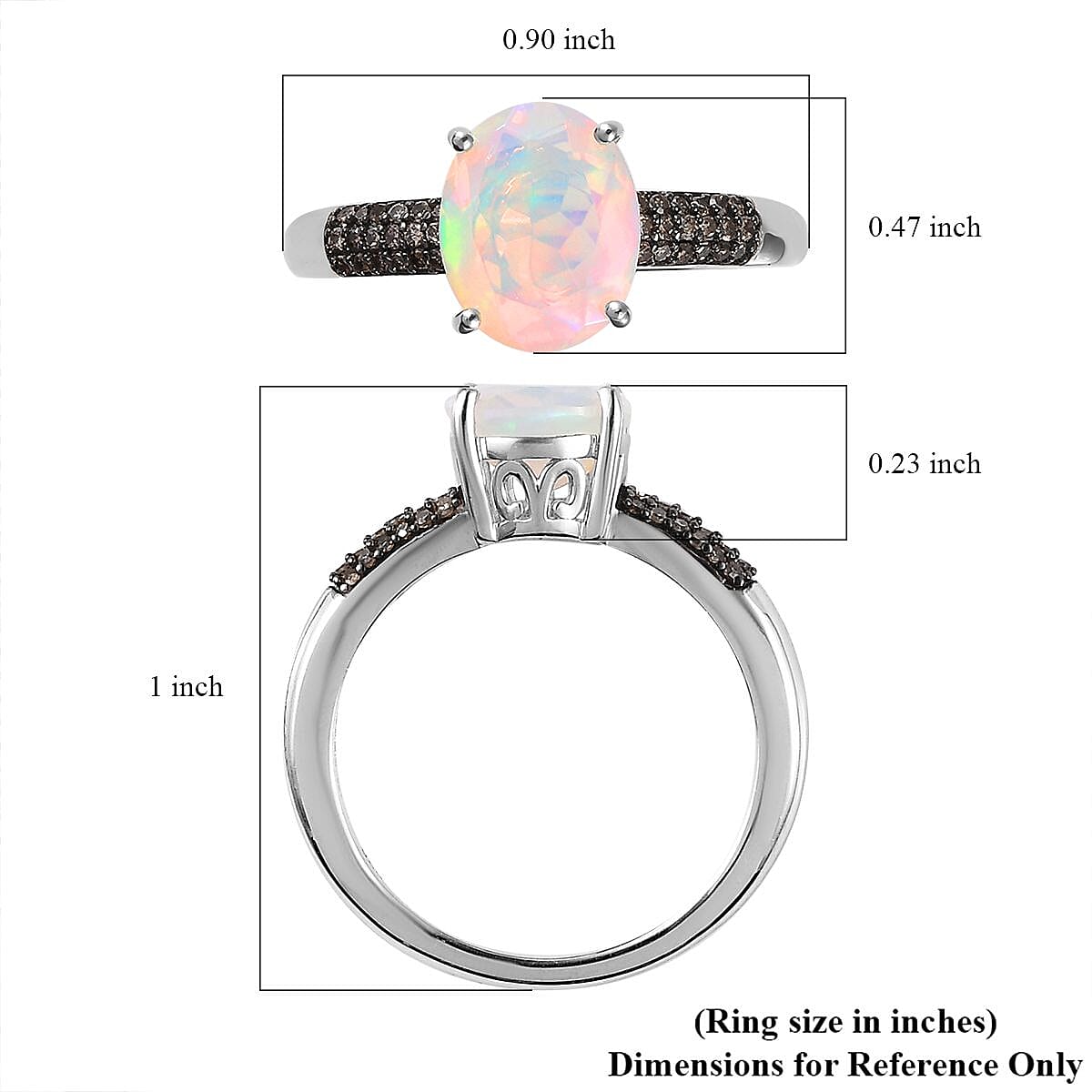 AAA Ethiopian Welo Opal and Natural Champagne Diamond Ring in Platinum Over Sterling Silver (Size 10.0) 1.75 ctw