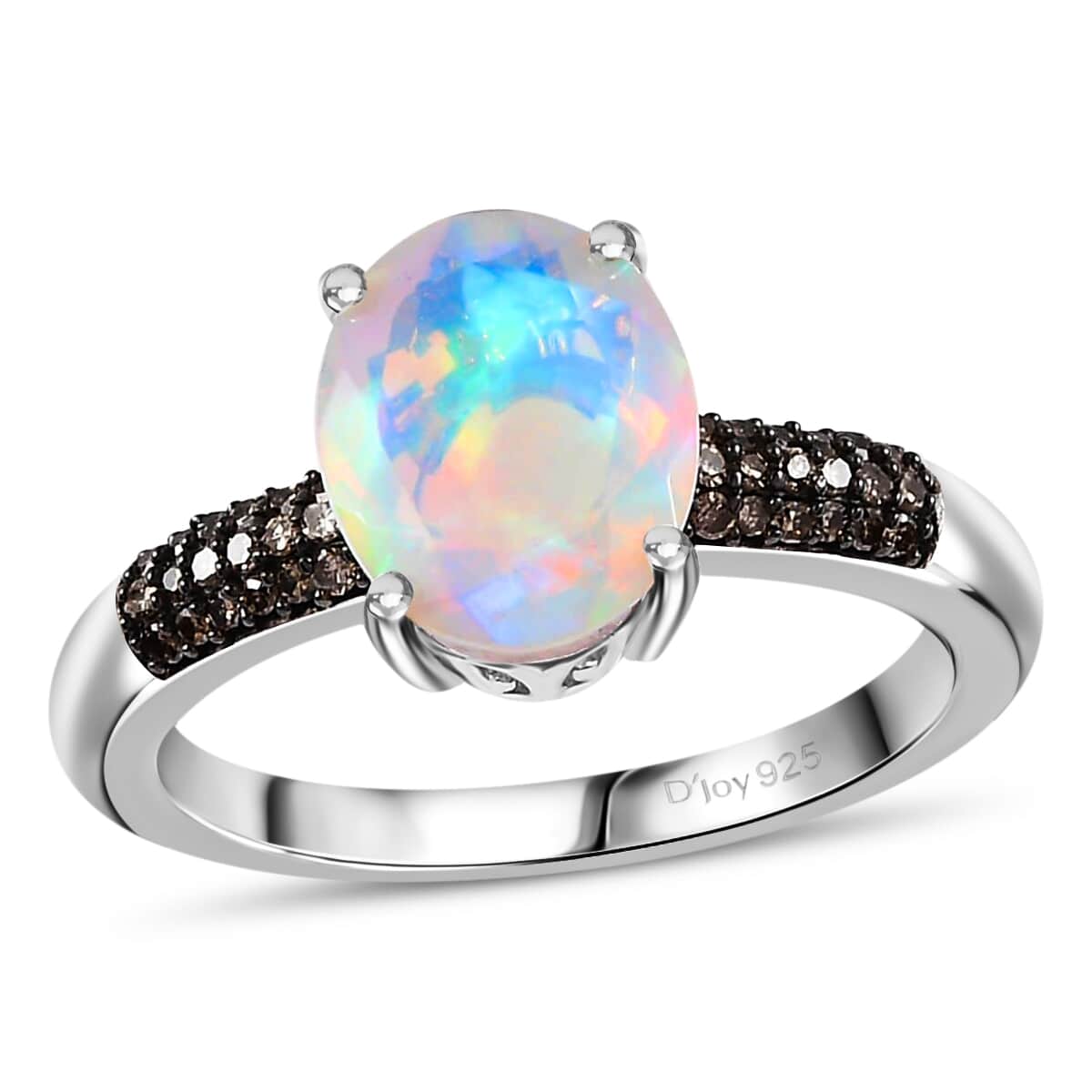 AAA Ethiopian Welo Opal and Natural Champagne Diamond Ring in Platinum Over Sterling Silver (Size 7.0) 1.75 ctw image number 0