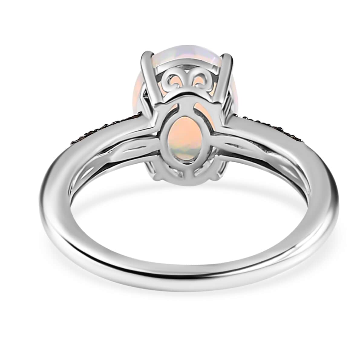 AAA Ethiopian Welo Opal and Natural Champagne Diamond Ring in Platinum Over Sterling Silver (Size 7.0) 1.75 ctw image number 4