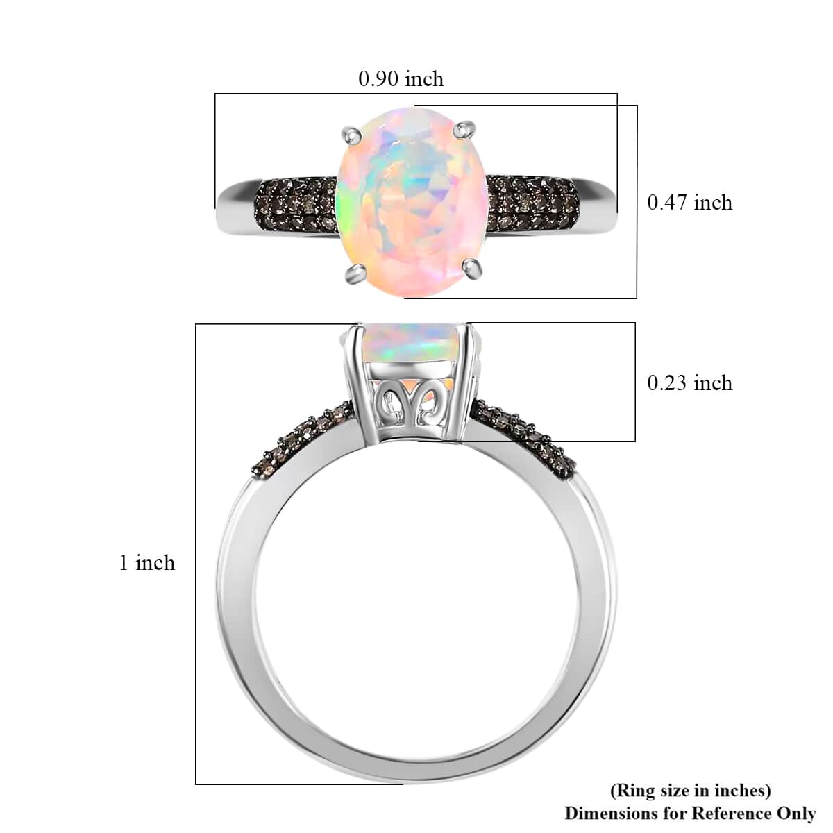 AAA Ethiopian Welo Opal and Natural Champagne Diamond Ring in Platinum Over Sterling Silver (Size 7.0) 1.75 ctw image number 5