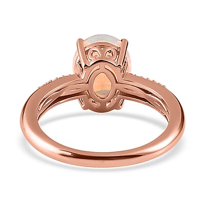 AAA Ethiopian Welo Opal, Natural Pink Diamond Ring in Vermeil RG Over Sterling Silver (Size 10.0) 1.75 ctw