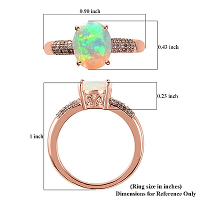 AAA Ethiopian Welo Opal, Natural Pink Diamond Ring in Vermeil RG Over Sterling Silver (Size 10.0) 1.75 ctw