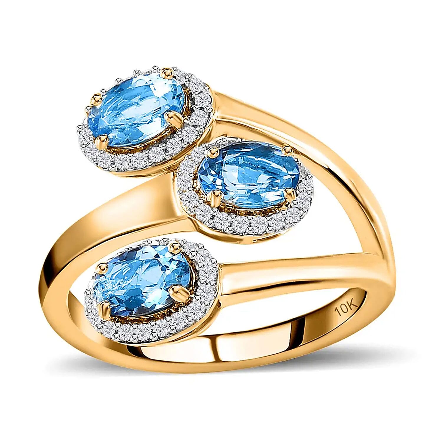 Luxoro 10K Yellow Gold AAA Santa Maria Aquamarine, Moissanite Ring (Size 5.0) (4.35 g) 1.40 ctw