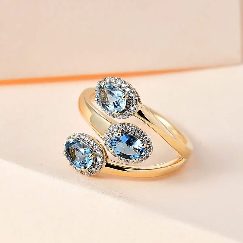 Luxoro 10K Yellow Gold AAA Santa Maria Aquamarine, Moissanite Ring (Size 5.0) (4.35 g) 1.40 ctw