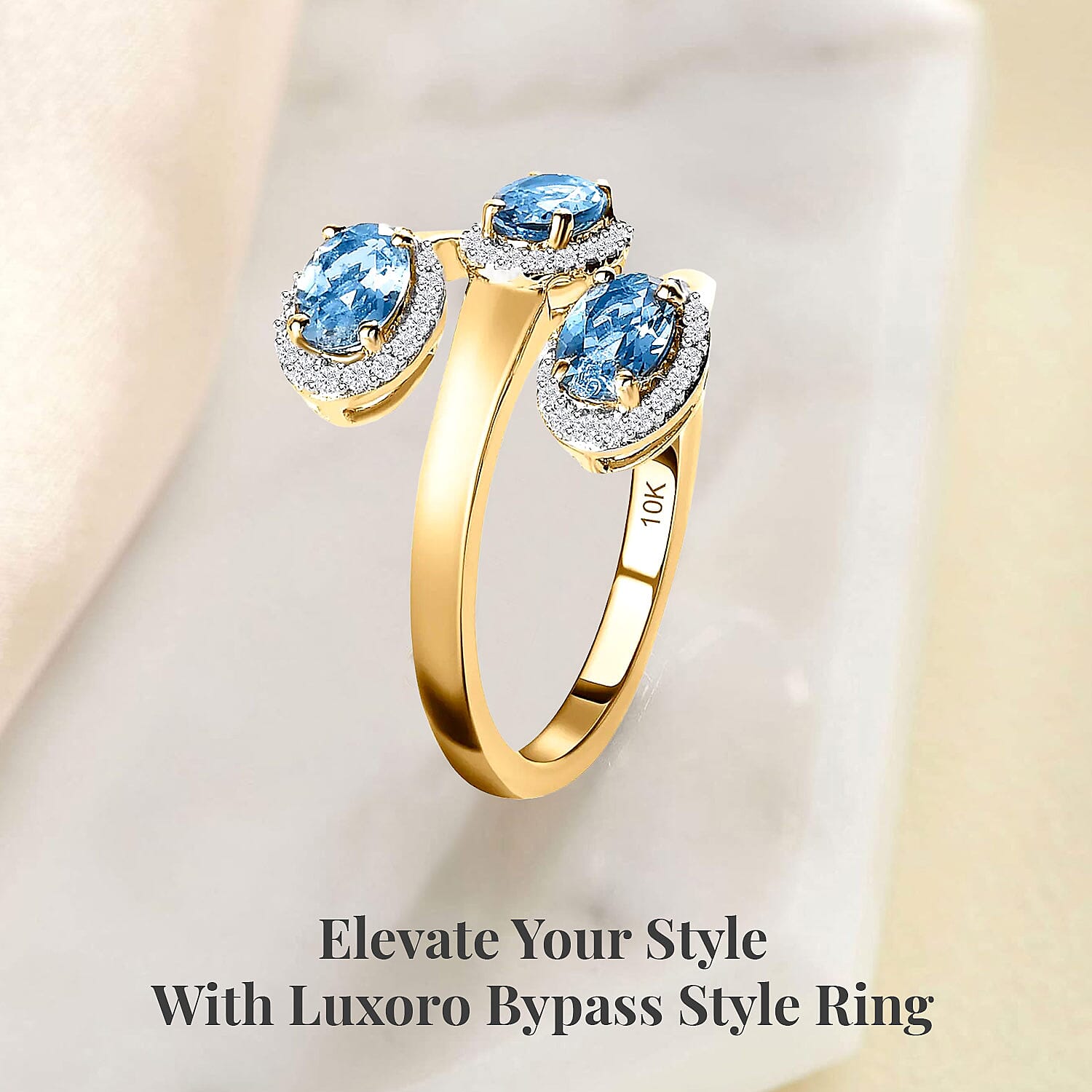 Luxoro 10K Yellow Gold AAA Santa Maria Aquamarine, Moissanite Ring (Size 5.0) (4.35 g) 1.40 ctw