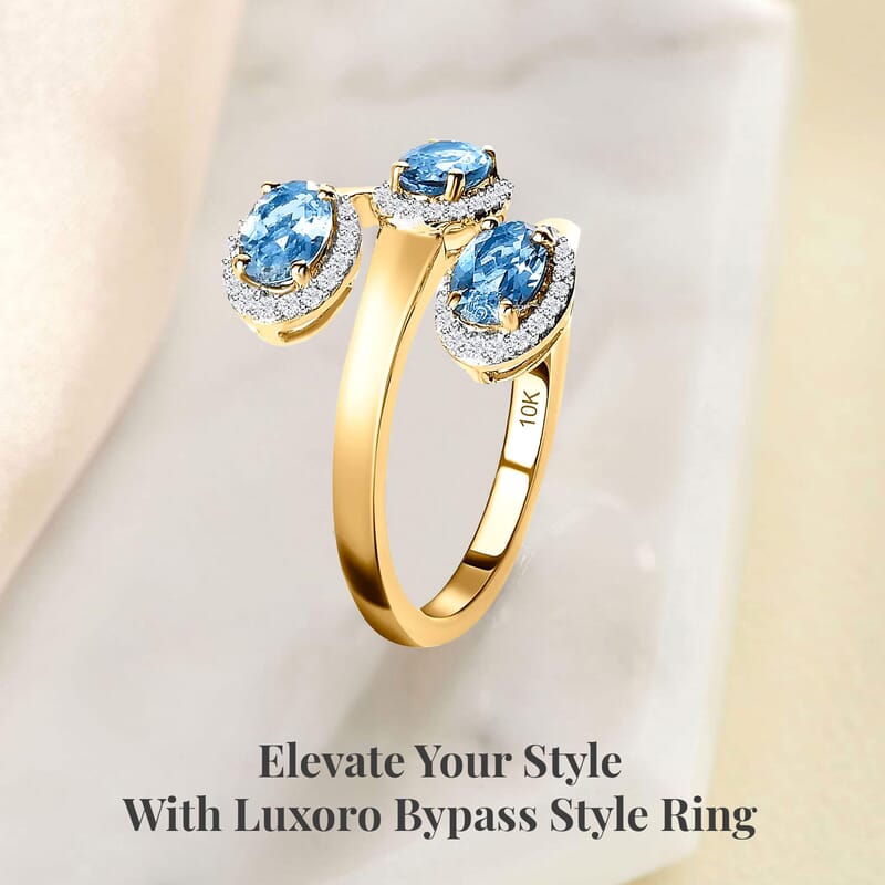 Luxoro 10K Yellow Gold AAA Santa Maria Aquamarine, Moissanite Ring (Size 5.0) (4.35 g) 1.40 ctw