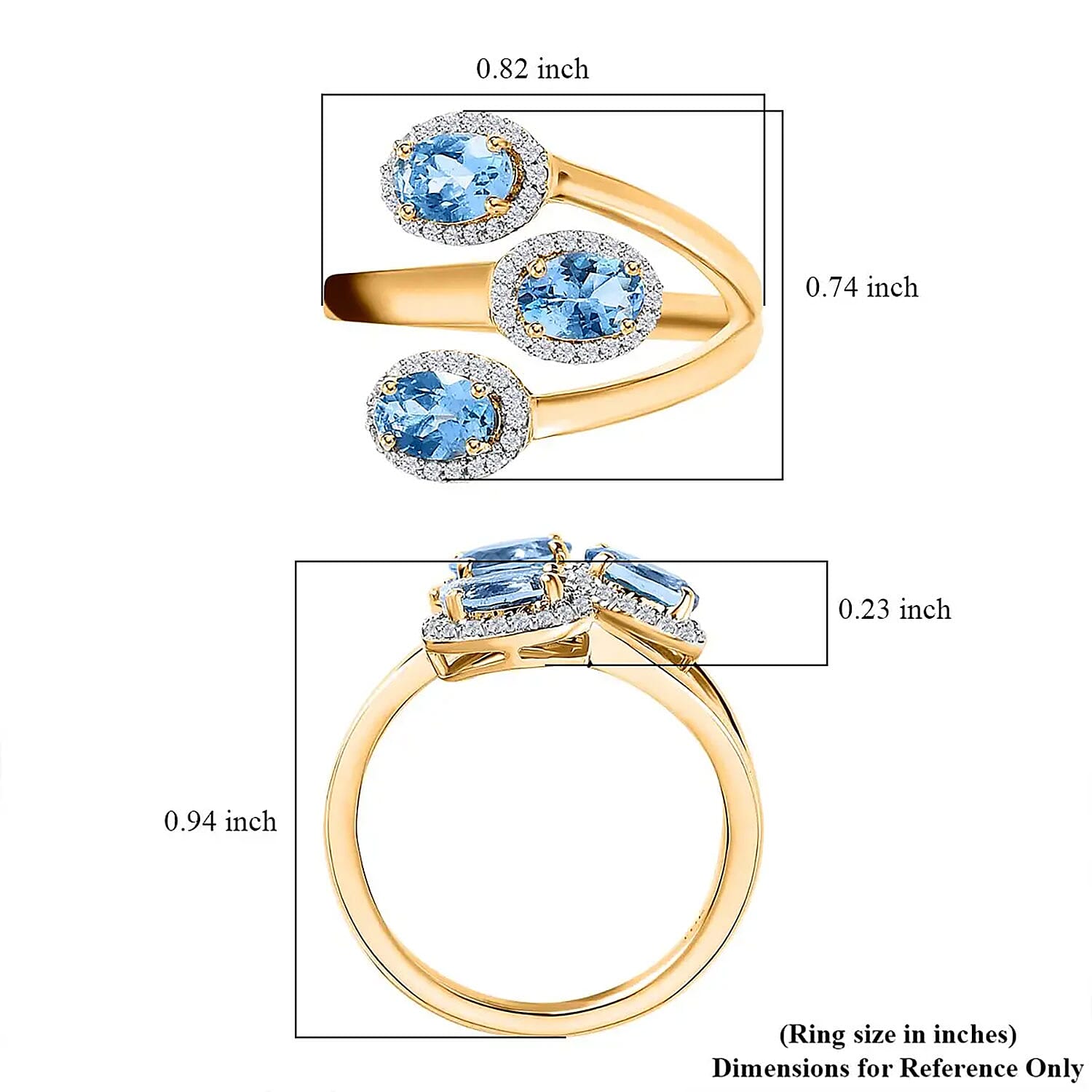 Luxoro 10K Yellow Gold AAA Santa Maria Aquamarine, Moissanite Ring (Size 5.0) (4.35 g) 1.40 ctw