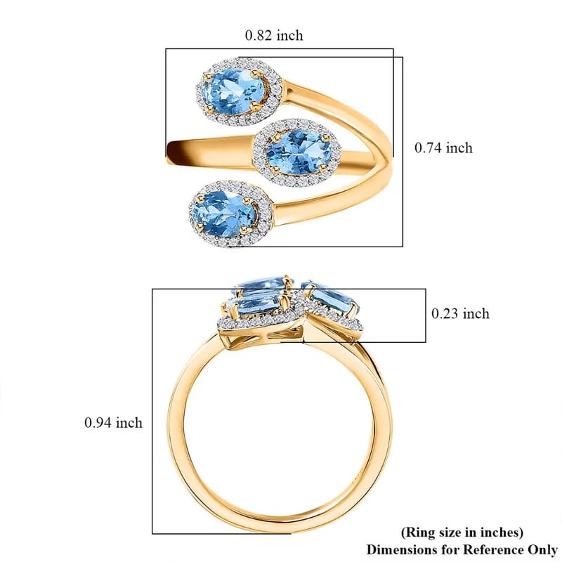 Luxoro 10K Yellow Gold AAA Santa Maria Aquamarine, Moissanite Ring (Size 5.0) (4.35 g) 1.40 ctw