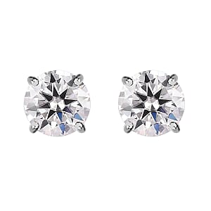 950 Platinum Moissanite Solitaire Stud Earrings 1.90 ctw