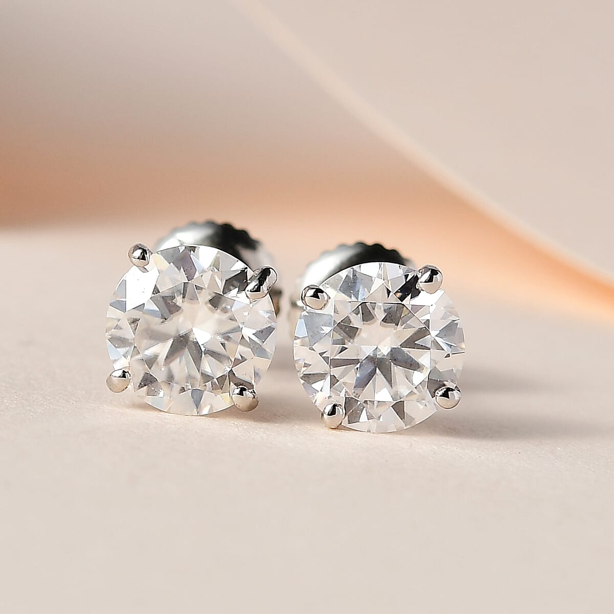 950 Platinum Moissanite Solitaire Stud Earrings 1.90 ctw image number 1
