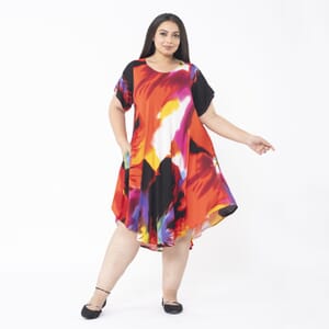 Tamsy Multi Floral Printed Breathable Loose Fit 100% Rayon Dress with Short Sleeve And Asymmetrical Hemline - One Size Missy